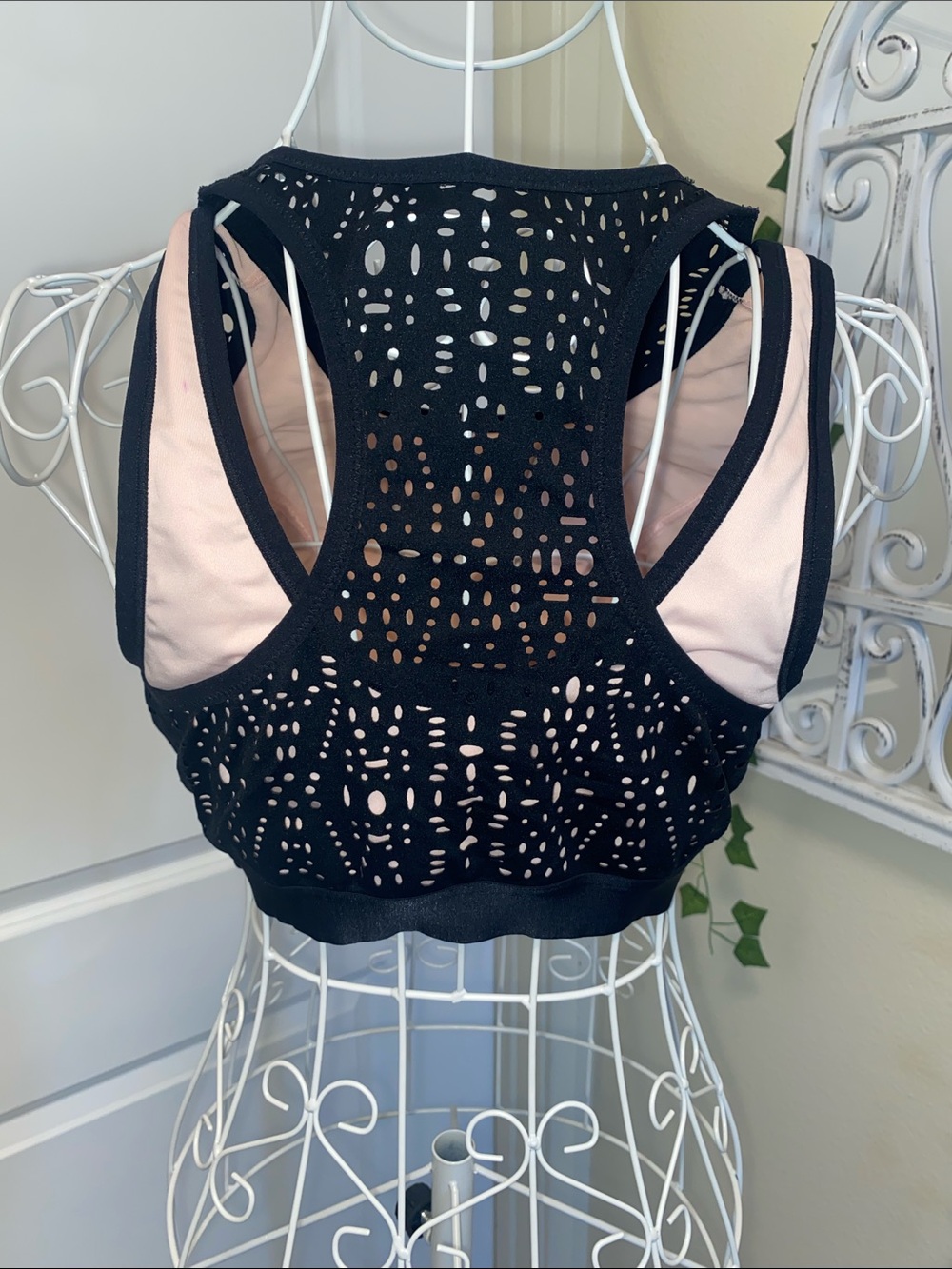 Livi Active Black Laser-Cut Scoop Neck Bodysuit with Nude Lining - Picture 2 of 3